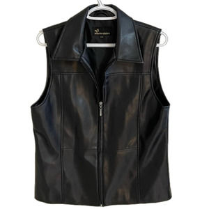 MARIE Claire Faux Leather Collared Dual Zipper Black Vest, Size M